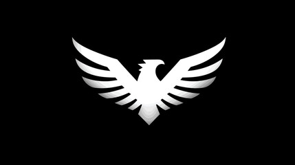 Fototapeta premium Abstract white bird symbol flying with outstretched wings on a black background, minimalist vector graphic design element