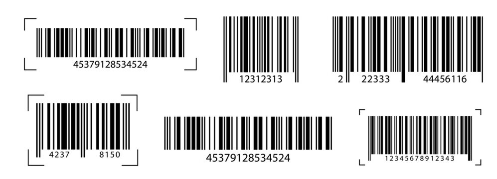 Barcode set featuring EAN-13, UPC, ITF symbols for store price tags. Realistic barcode icon. Scanner-ready designs with serial numbers, perfect for supermarket product labels and discount stickers.
