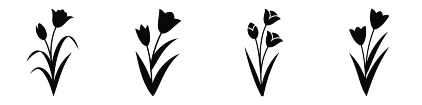 Black Flax Plant Silhouette Vector Set: Agriculture & Linum Usitatissimum Floral Icons for Farm Branding and Textile Design