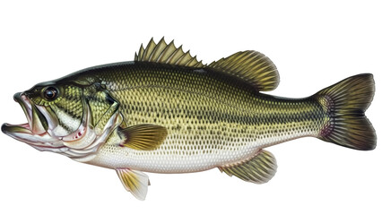 Isolated Largemouth Bass Fish, predatory freshwater gamefish of the sunfish family species