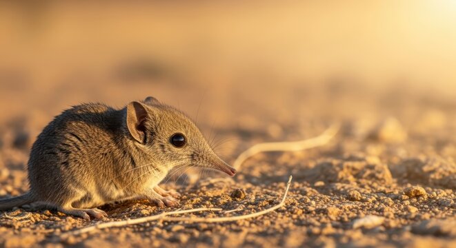 Small Elephant Shrew Foraging in Golden Desert Light