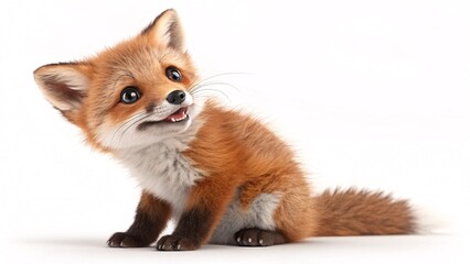 Obraz premium Cute 3D Baby Red Fox Sitting and Smiling on White Background