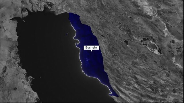 Bushehr Iran Province Satellite Map With Highlighted Border Region Animation