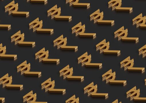 Isometric seamless pattern of rupee sign. 3d illustration.