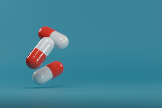 Pills red an white with copy space. 3d illustration.