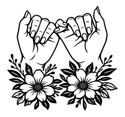 Obraz premium Pinky Swear Promise Hands with Floral Flowers Decoration Vector Illustration - Best Friends Forever Friendship Concept Graphic Design for T-shirts and Gifts