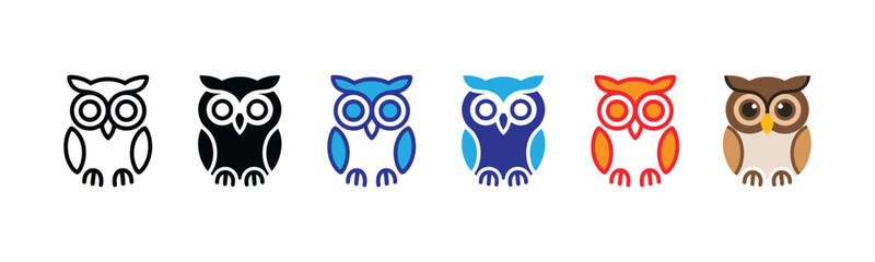 Fototapeta premium Vector illustration icon collection of colorful owl icons in different colors and styles