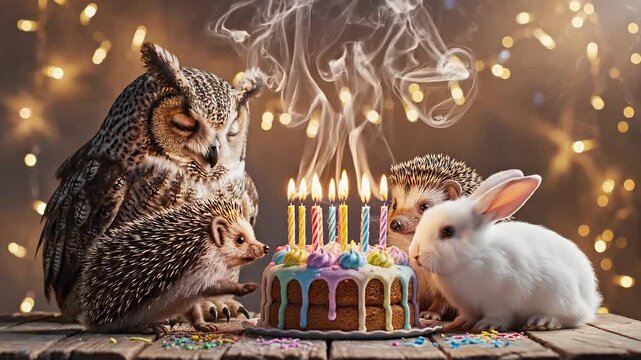 Easter bunny owl birthday cake celebration.