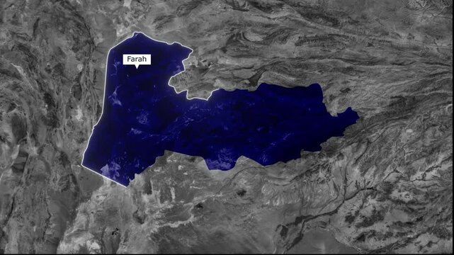 Farah Afghanistan Province Satellite Map With Highlighted Border Region Animation