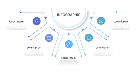Obraz premium A 5-segment semi-circle infographic is a popular visual design for presentations, dividing a half-circle into five equal or customizable parts to showcase steps, stages, or data points effectively.