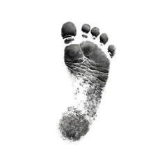 A close-up view of a human footprint showcasing intricate details, capturing the unique patterns and textures of the foot on transparent background.