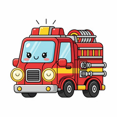 Fototapeta premium Friendly Red Fire Truck with Cute Face: Adorable Cartoon Vehicle for Kids' Designs and Safety Education