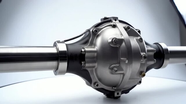 Shiny automobile differential with mechanical gears in closeup