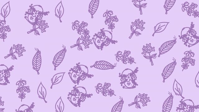 Plain pink pattern with delicate purple flower doodles on light purple background. Suitable for floral themed designs like stationery, textiles.