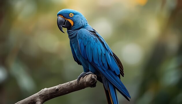 lucid origin A highly detailed exotic hyacinth macaw bird perched calmly on a natural weather
