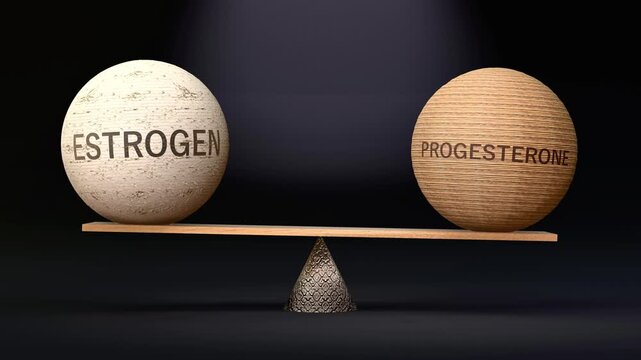Estrogen and Progesterone in balance - balancing spheres on a scale symbolizing harmony, equity and equilibrium between estrogen and progesterone. Made by human for humans, no AI.