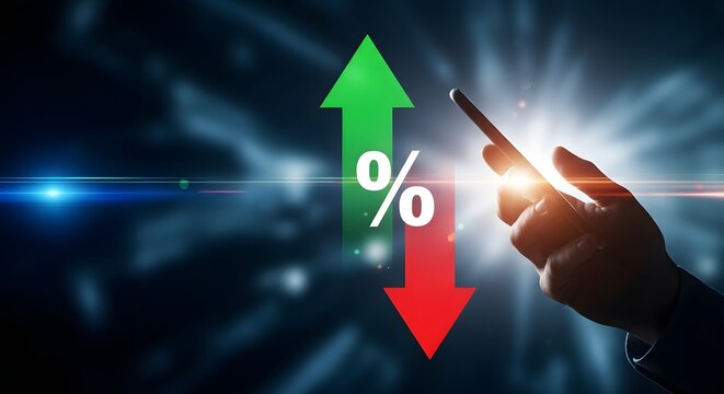 Stock market growth concept with hand holding pen