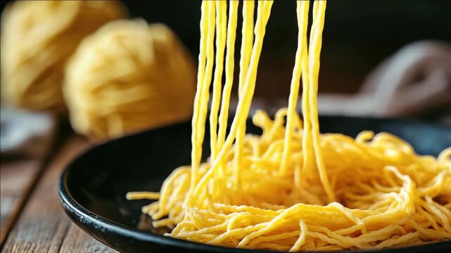 The ultimate comfort food, spaghetti noodles are being perfectly prepared in this . The vibrant yellow of the pasta contrasts beautifully with the red marinara sauce below it,