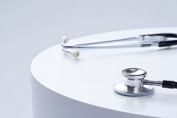 DETAILED STETHOSCOPE ON WHITE CLEAN MEDICAL TABLE HEALTHCARE