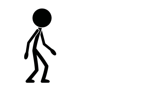 Simple black stick figure character walking on white background.