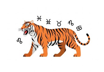 Obraz premium Flat illustration of tiger, a zodiac animal symbolizing courage and power.