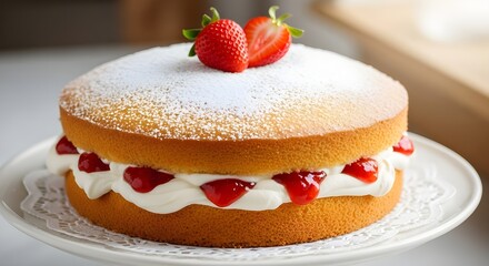 Traditional Victoria Sponge Cake on Plate