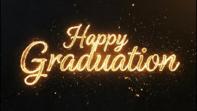 Golden Happy Graduation Text on Black Background.