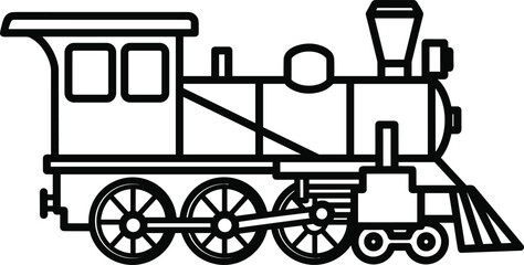 Steam locomotive line icon illustration in vintage railway style, classic train engine outline design isolated on white background vector © Nayan