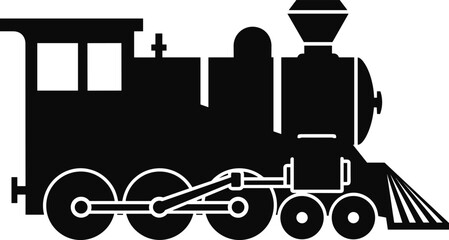 Steam locomotive silhouette icon in vintage railway style, classic train engine illustration isolated on white background vector © SAJEB