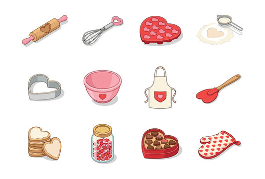 Heart-themed kitchen and baking items collection