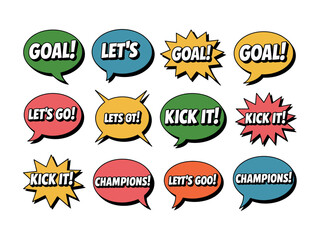 Obraz premium A colorful collection of speech bubbles with motivational phrases for sports and competition