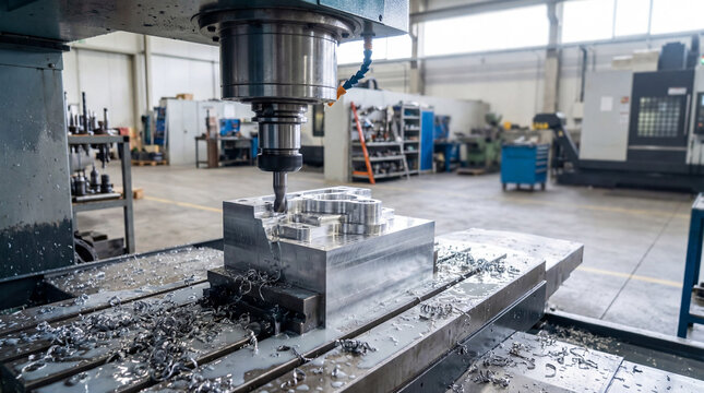 Metal machining process with a CNC mill in a manufacturing facility