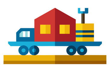 Naklejka premium Flat design toy house on a truck with yellow base transport