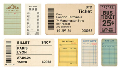 PNG Vintage tickets and receipts collection, transparent background