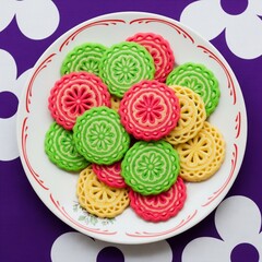A delicious gourmet fruit salad served on a white plate makes for a sweet and tasty breakfast snack or healthy dessert appetizer