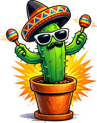 Witziger Kaktus mit Sombrero und Maracas
