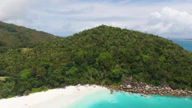 Seychelles Beach, aerial view from drone on a beautiful sunny day