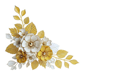 Golden and White Floral Arrangement with Leaves