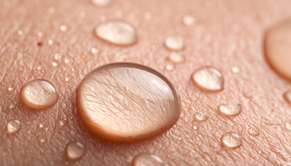 Macro close-up of water droplets on human skin, symbolizing deep hydration, freshness, and skincare. Ideal for beauty, dermatology, wellness, cosmetic advertising, and moisturizing skincare concepts.