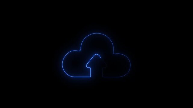Glowing neon cloud storage with arrows, looped animation. Cloud space and technology, data backup icon. Cloud computing glowing neon Downloading icon animation.with video animation.