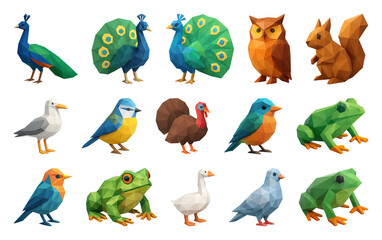 Obraz premium PNG Colorful geometric animal illustrations, element set on transparent background