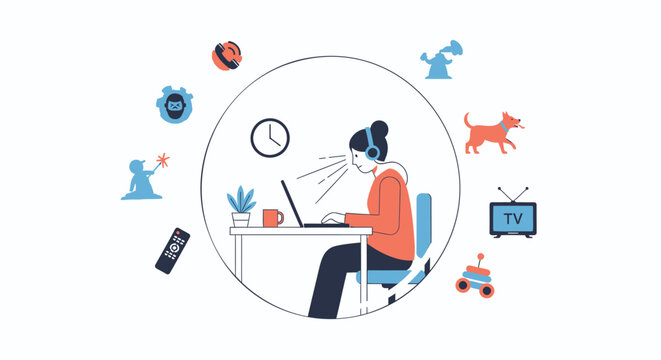 Remote worker surrounded by distractions