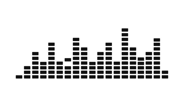 Simple black sound equalizer bar graphic illustrating audio levels, on an isolated white background.
