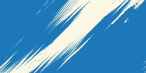 Grunge grainy blue brush stroke with spray texture. Hand drawn distress damaged vintage banner with zigzag bold line. Rough thick brush stroke texture. Spray paint effect vector background.