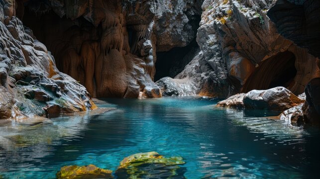 water and rocks in a cave nature