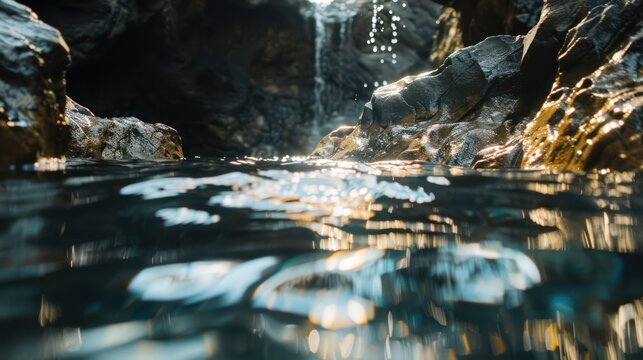 water and rocks in a cave nature