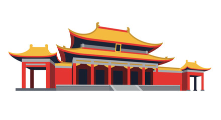 Ancient Temple Complex with Traditional Architecture and Multiple Roofs seen from a Straight-On Viewpoint