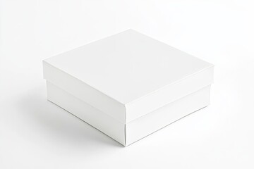 Blank white box placed on a white background in a simple and clean setting without any additional items present