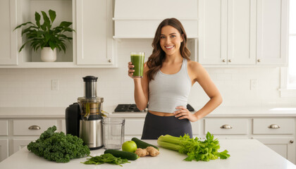 Woman Drinking Green Smoothie At Home