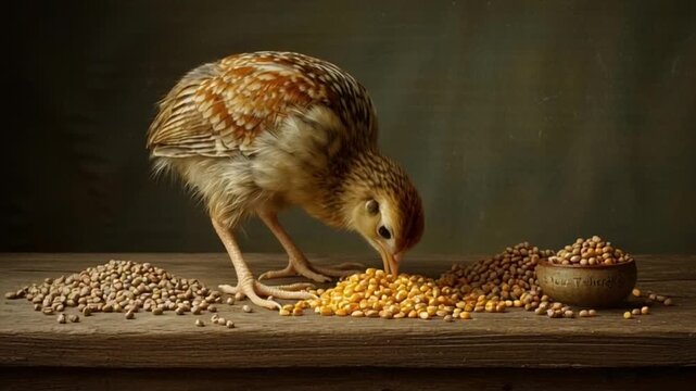 Babyhuhn pickt K&ouml;rner